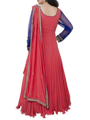 pink georgette flared suits stitched suit - 13196157 - Standard Image - 3