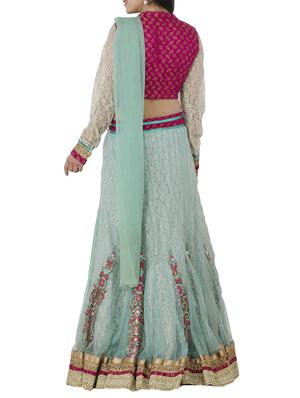 silver net embroidered flared lehenga - 13196168 - Standard Image - 3