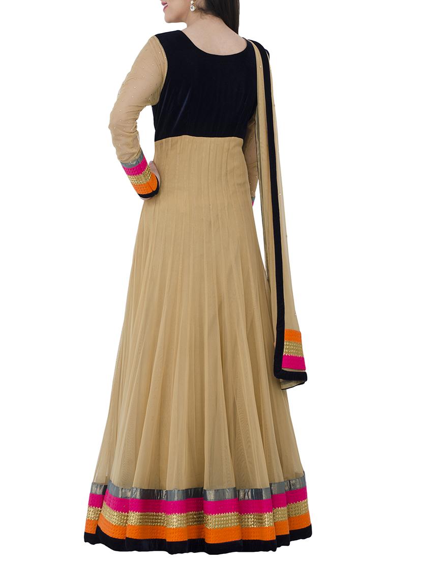 beige anarkali stitched suit - 13196173 - Zoom Image - 3