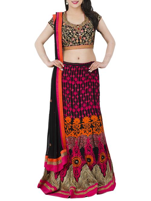 black georgette embroidered flared lehenga - 13196176 - Standard Image - 1