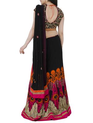 black georgette embroidered flared lehenga - 13196176 - Standard Image - 3