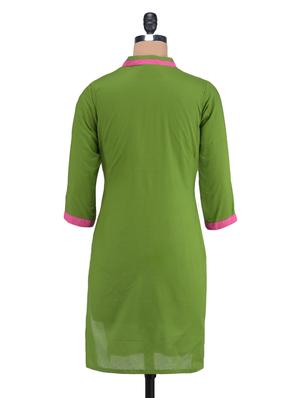 green cotton plain kurti - 1320591 - Standard Image - 3