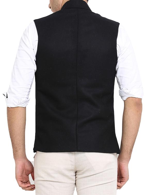solid black cotton nehru jacket - 13206953 - Zoom Image - 3