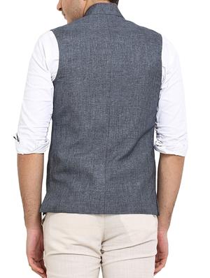 grey cotton nehru jacket - 13206962 - Standard Image - 3