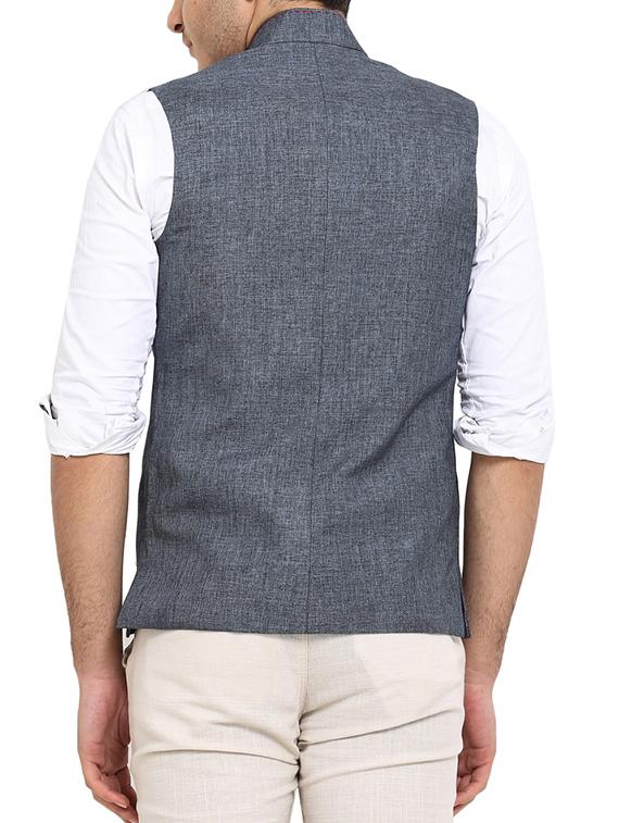 grey cotton nehru jacket - 13206962 - Zoom Image - 3