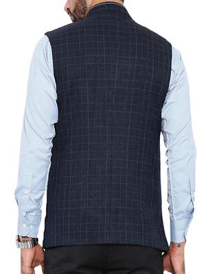 navy blue cotton nehru jacket - 13207000 - Standard Image - 3