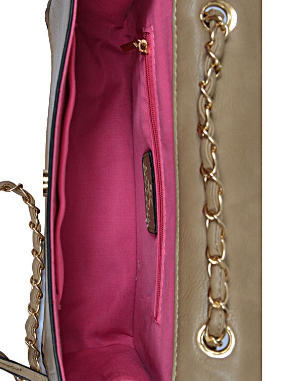 Peanut beige Textured Faux Leather Sling Bag - 1321068 - Zoom Image - 3