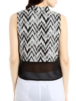 black chevron printed georgette regular shirt - 13269641 - Standard Image - 3