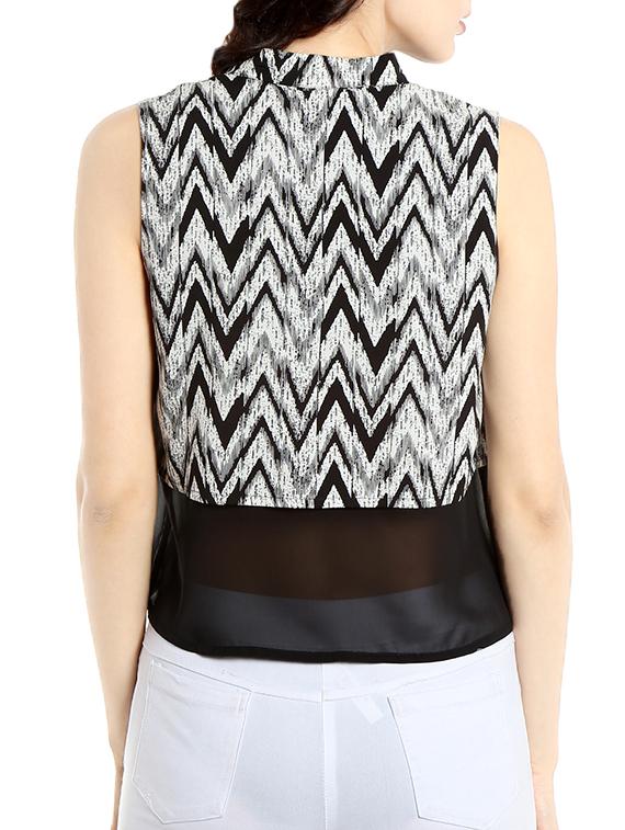 black chevron printed georgette regular shirt - 13269641 - Zoom Image - 3
