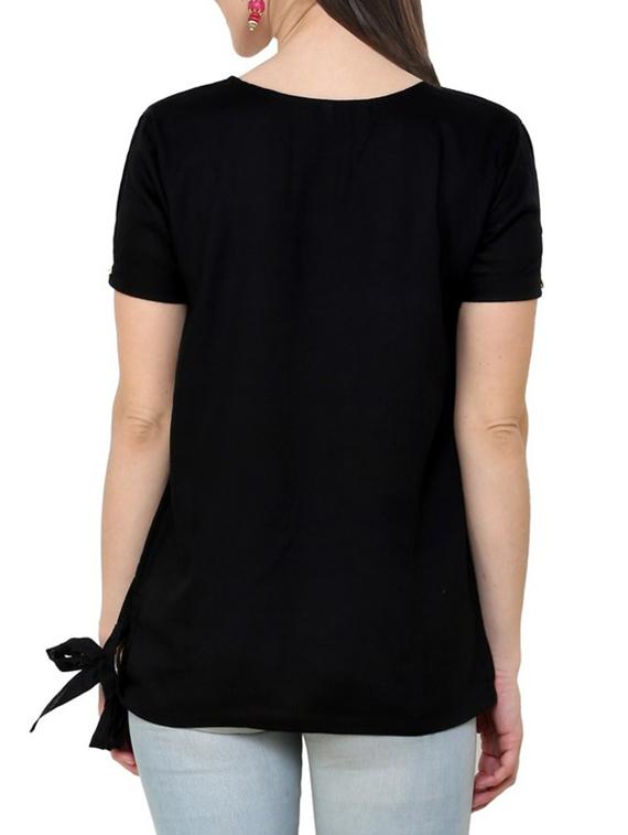 slit sleeve tie up waist top - 13270526 - Zoom Image - 3