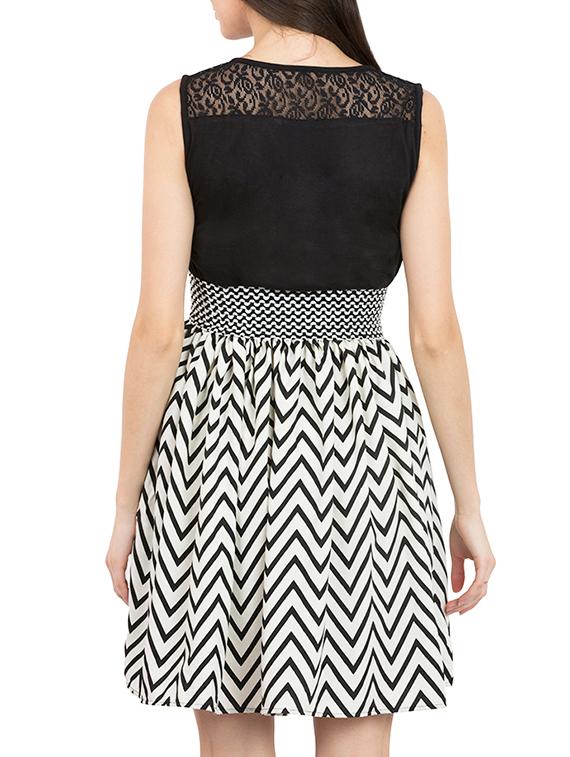 black poly crepe fit & flare dress - 13276468 - Zoom Image - 3