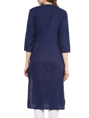 blue cotton blend straight solid kurta - 13290288 - Standard Image - 3