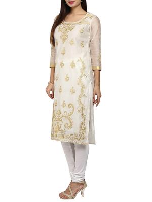 white cotton embroidered kurta bottom set - 13296927 - Standard Image - 3