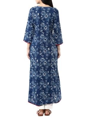 indigo cotton high low kurta - 13325283 - Standard Image - 3