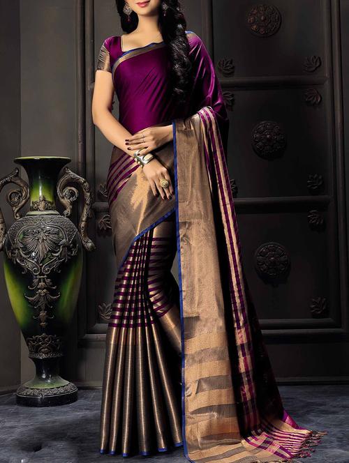 purple cotton silk maheshwari saree with blouse - 13330941 - Standard Image - 1
