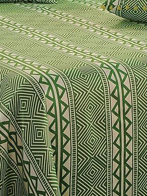 saavra green colour cotton double bed sheet with 2 pillow covers - 13336763 - Standard Image - 3