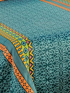 saavra turquoise colour cotton double bed sheet with 2 pillow covers - 13336801 - Standard Image - 3
