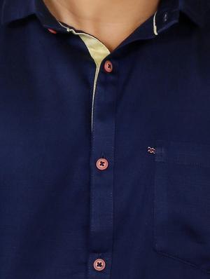 navy blue cotton casual shirt - 13337353 - Standard Image - 3