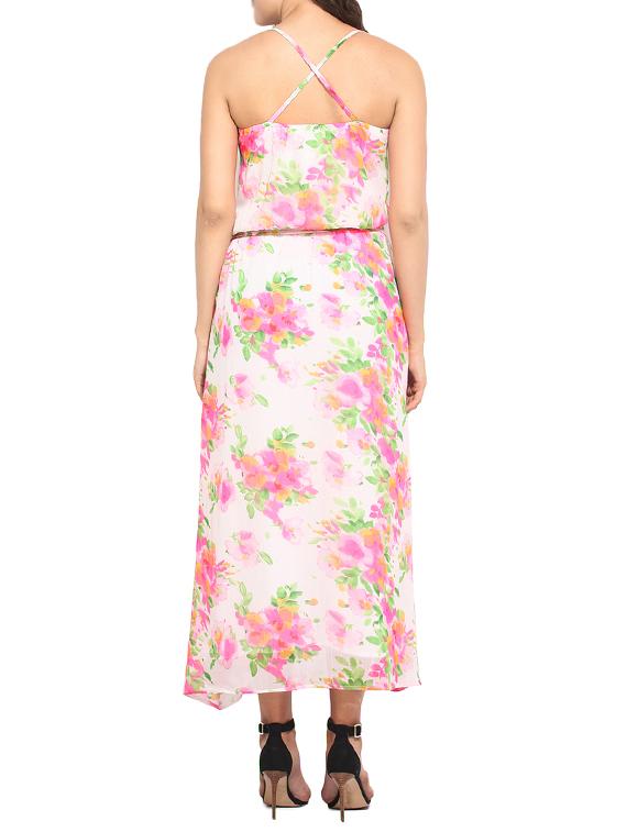 white floral printed chiffon dress - 13343137 - Zoom Image - 3