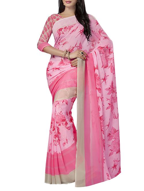 pink faux georgette printed saree with blouse - 13343455 - Standard Image - 1