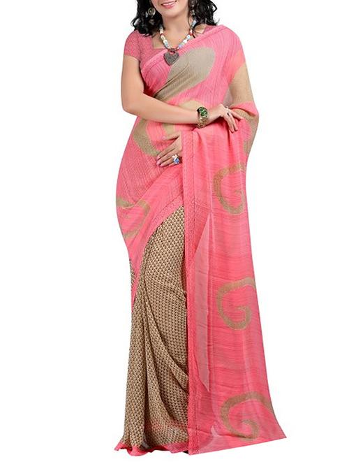 peach printed saree with blouse - 13343483 - Standard Image - 1