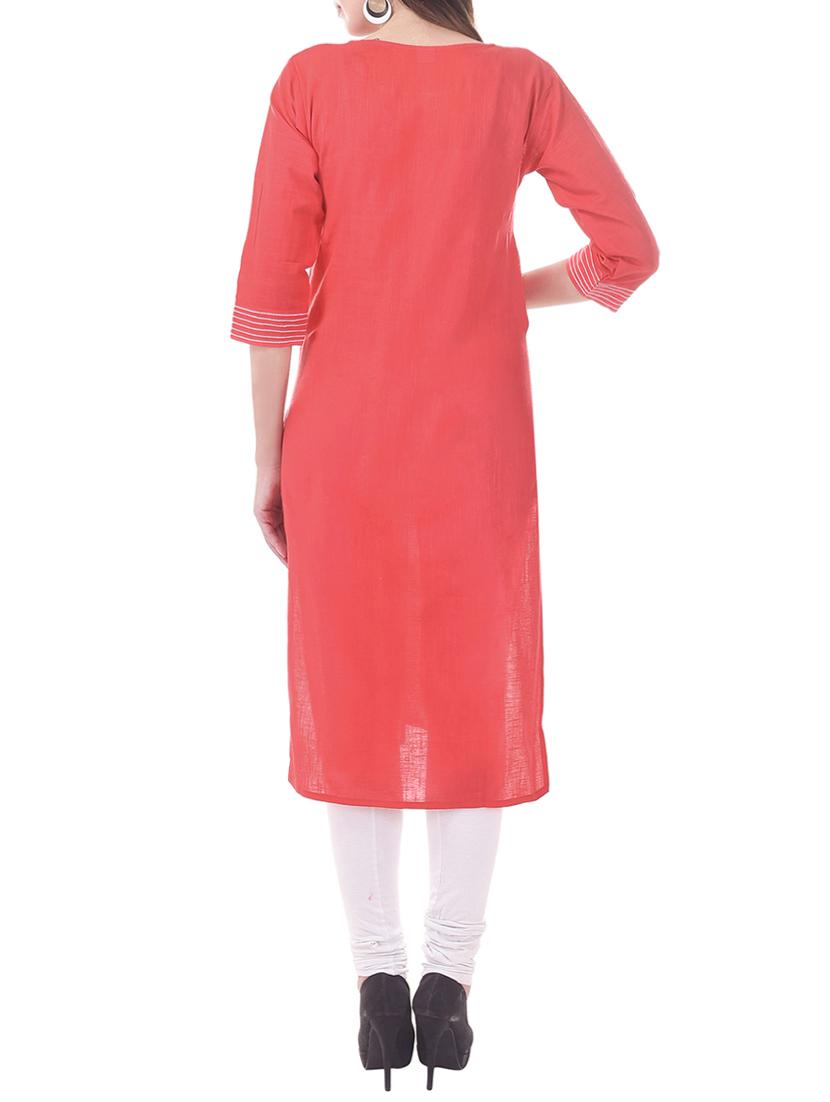 peach cotton straight solid kurta - 13343966 - Zoom Image - 3
