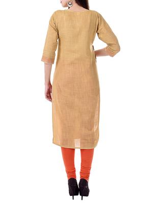 beige cotton solid straight kurta - 13343971 - Standard Image - 3