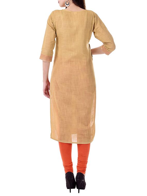 beige cotton solid straight kurta - 13343971 - Zoom Image - 3