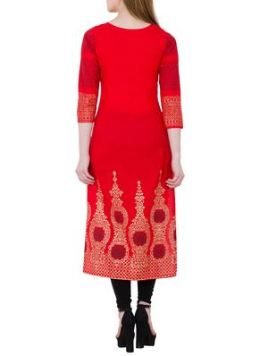red cotton straight kurta - 13345683 - Standard Image - 3