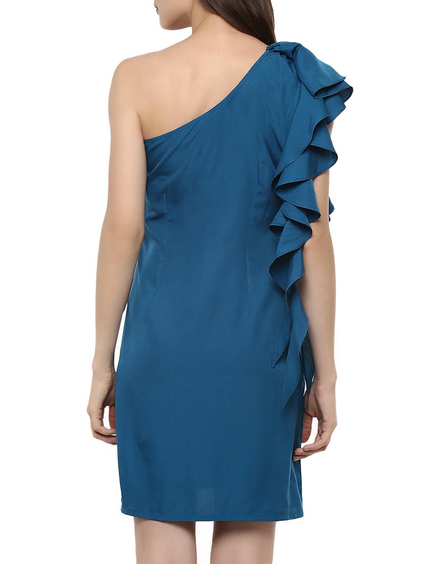 blue crepe single shoulder dress - 13350623 - Zoom Image - 3