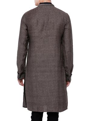 solid charcoal grey cotton kurta - 13352130 - Standard Image - 3