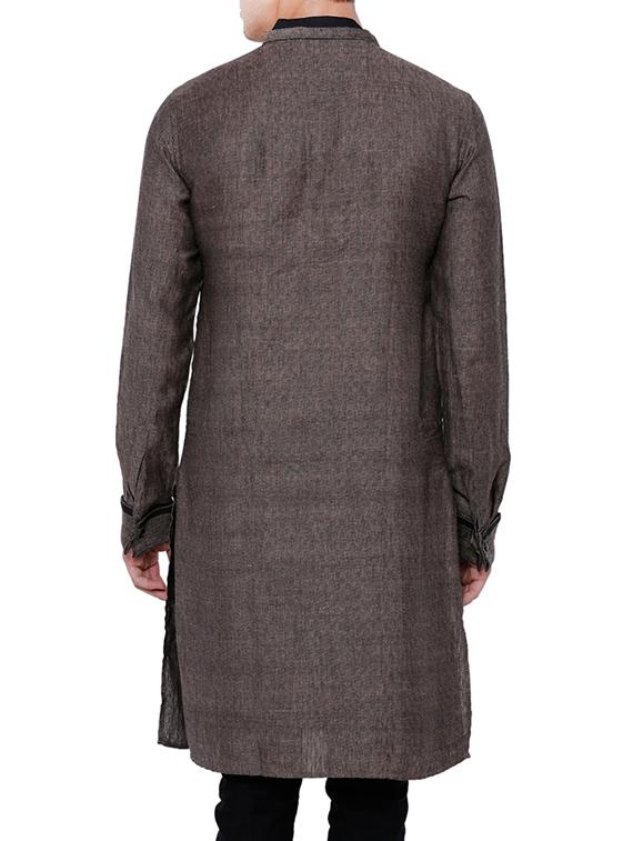 solid charcoal grey cotton kurta - 13352130 - Zoom Image - 3