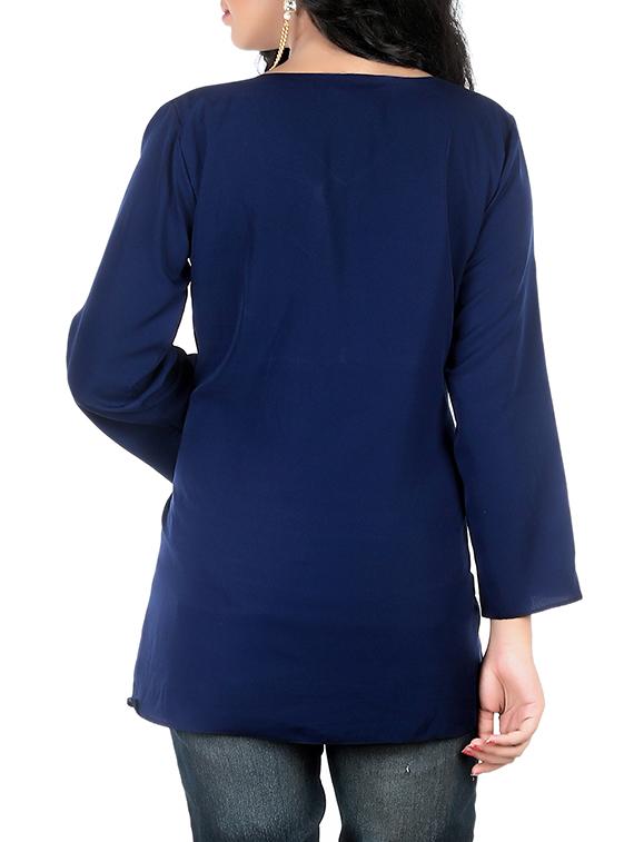 navy blue crepe assymmetric top - 13352549 - Zoom Image - 3