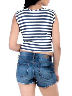 blue striped jersey crop top - 13352568 - Standard Image - 3