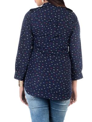 navy blue printed crepe top - 13352572 - Standard Image - 3