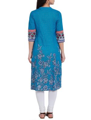 blue cotton aline kurta - 13357844 - Standard Image - 3