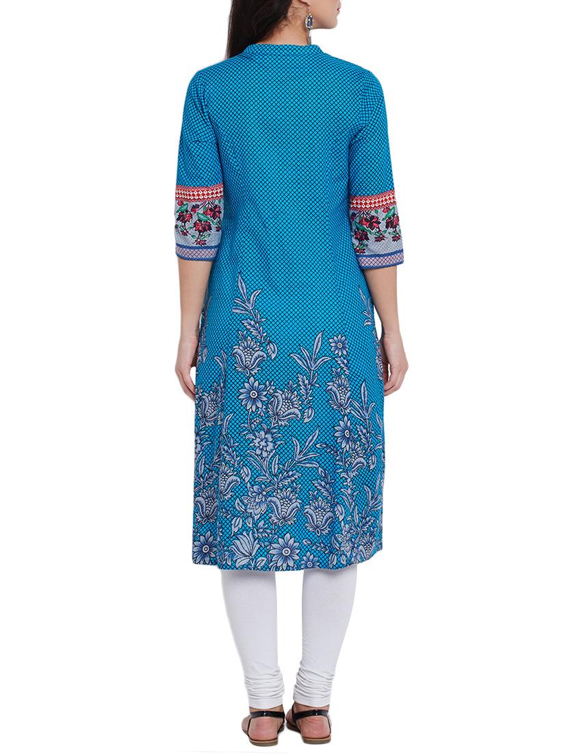 blue cotton aline kurta - 13357844 - Zoom Image - 3