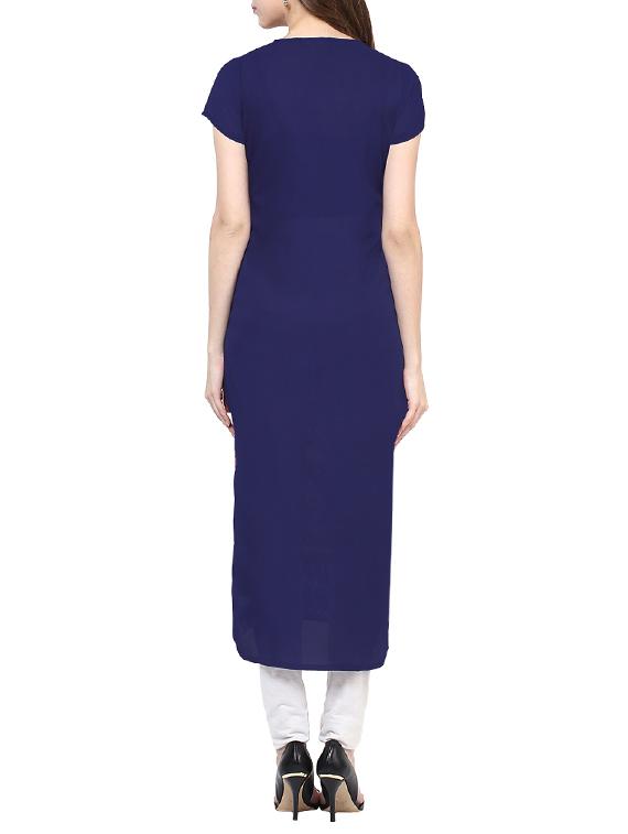 blue poly crepe printed straight kurta - 13358918 - Zoom Image - 3