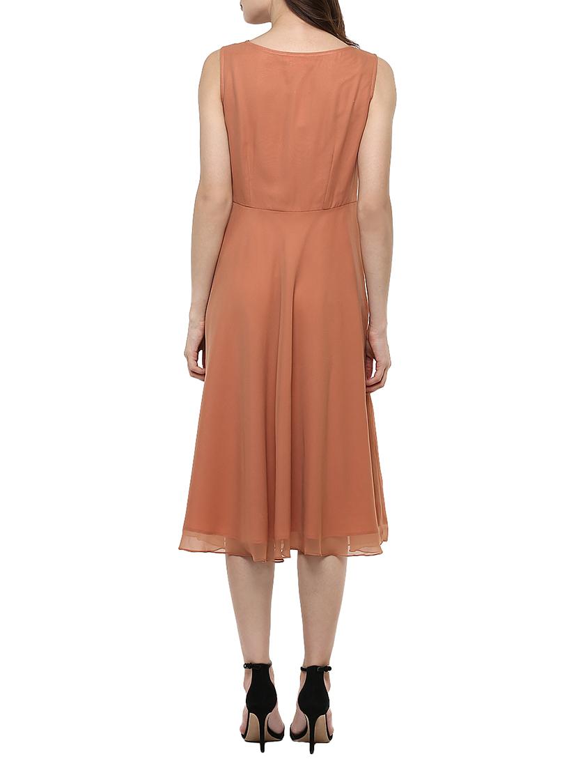 light brown georgette fit & flare dress - 13359101 - Zoom Image - 3