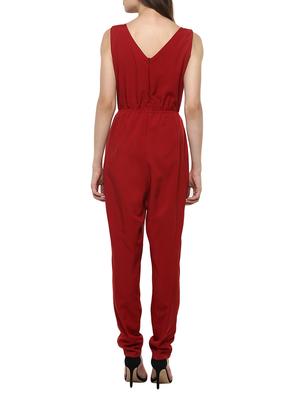 solid red crepe full leg jumpsuit - 13359105 - Standard Image - 3