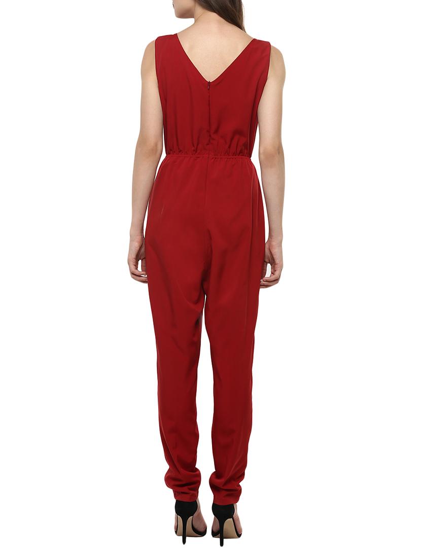 solid red crepe full leg jumpsuit - 13359105 - Zoom Image - 3