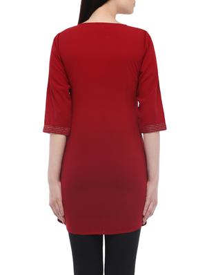 maroon cotton straight kurti - 13360425 - Standard Image - 3