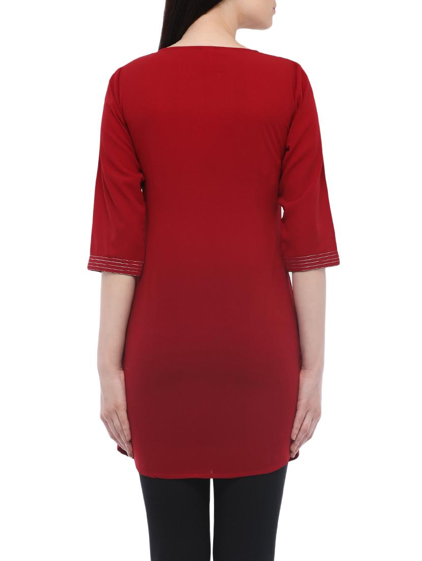 maroon cotton straight kurti - 13360425 - Zoom Image - 3