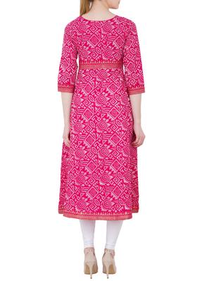 pink cotton flared kurta - 13371896 - Standard Image - 3