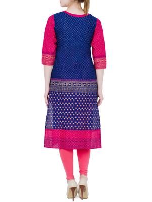 blue cotton straight kurta - 13371905 - Standard Image - 3