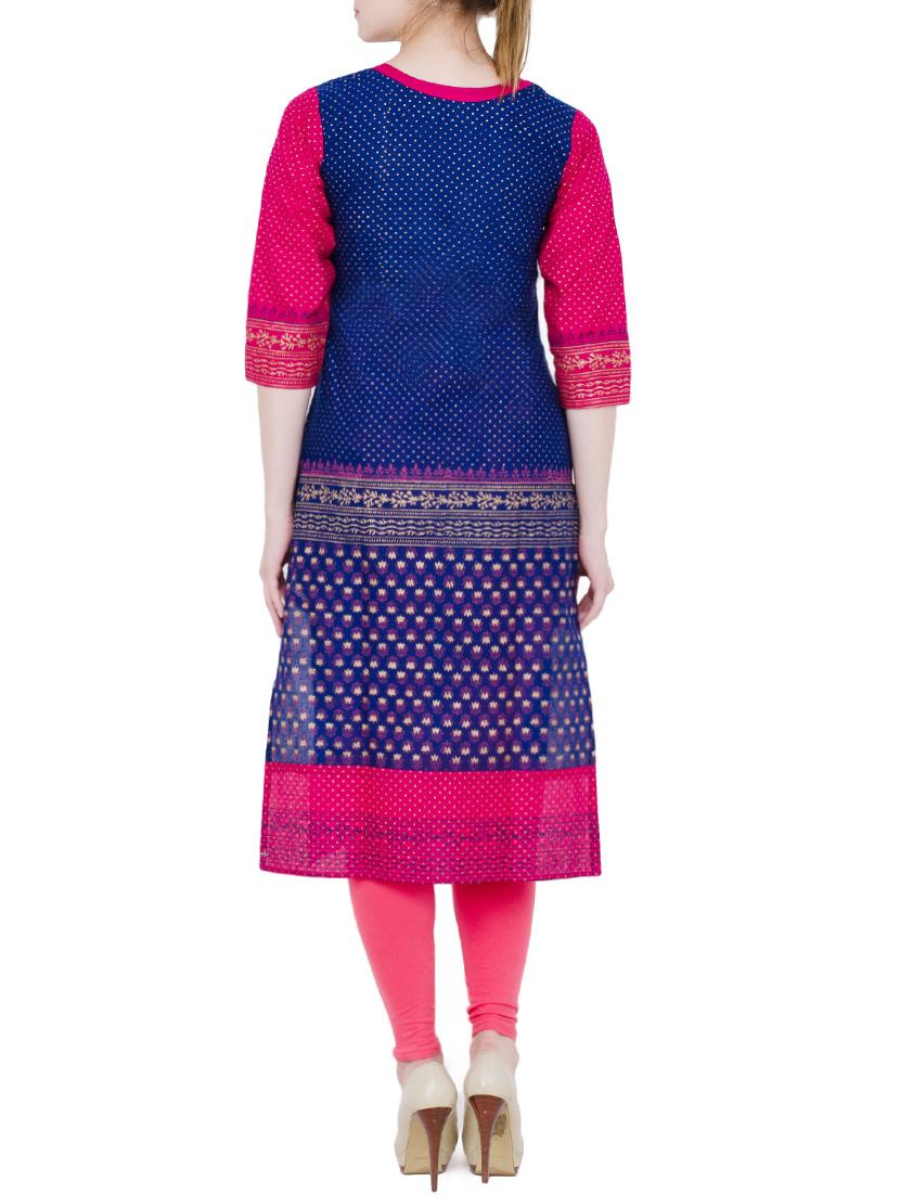 blue cotton straight kurta - 13371905 - Zoom Image - 3