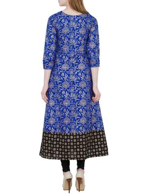 blue cotton flared kurta - 13371909 - Standard Image - 3
