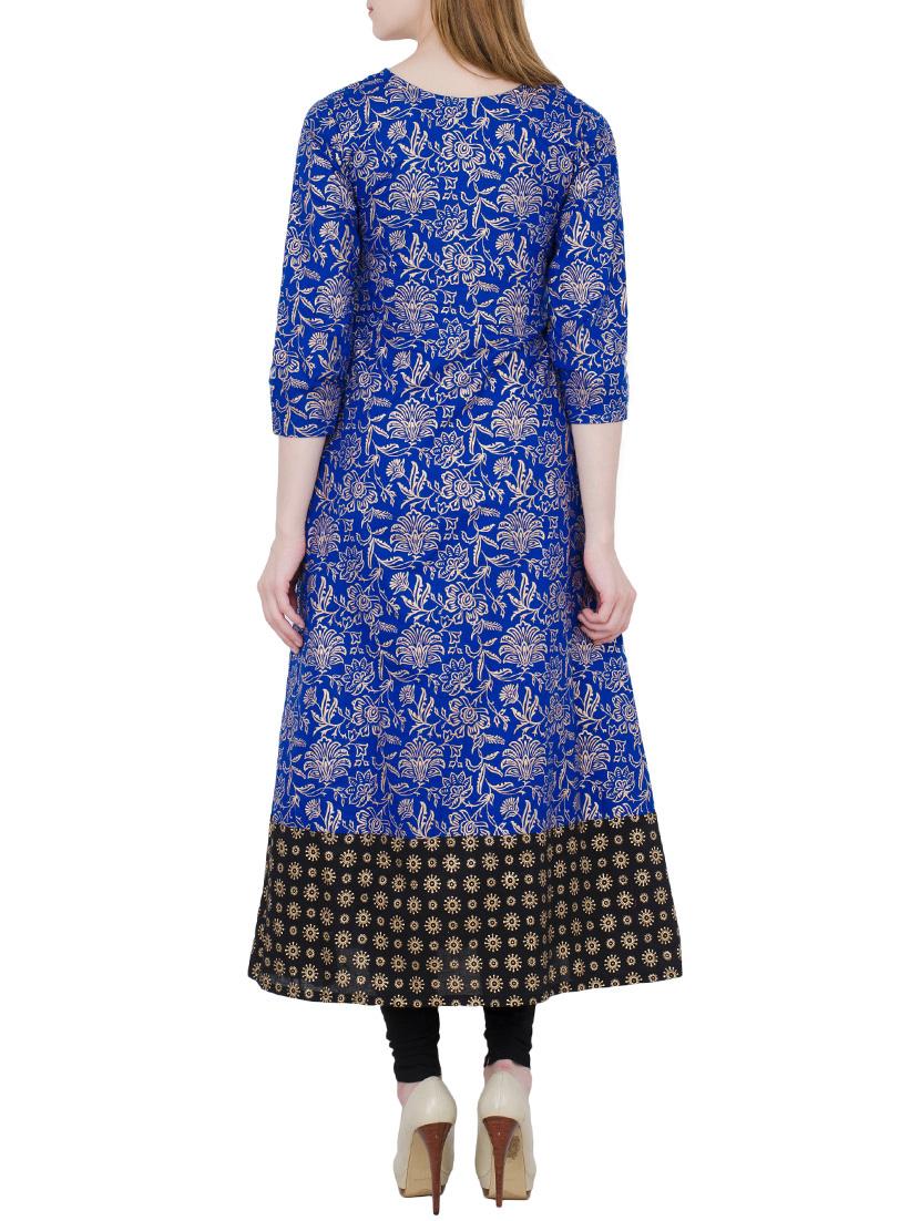blue cotton flared kurta - 13371909 - Zoom Image - 3