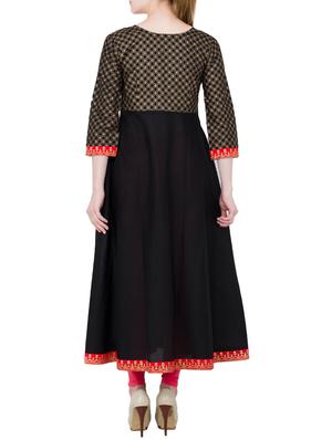black cotton block printed flared kurta - 13371910 - Standard Image - 3