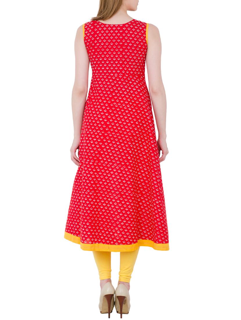red cotton a-line kurta - 13371913 - Zoom Image - 3
